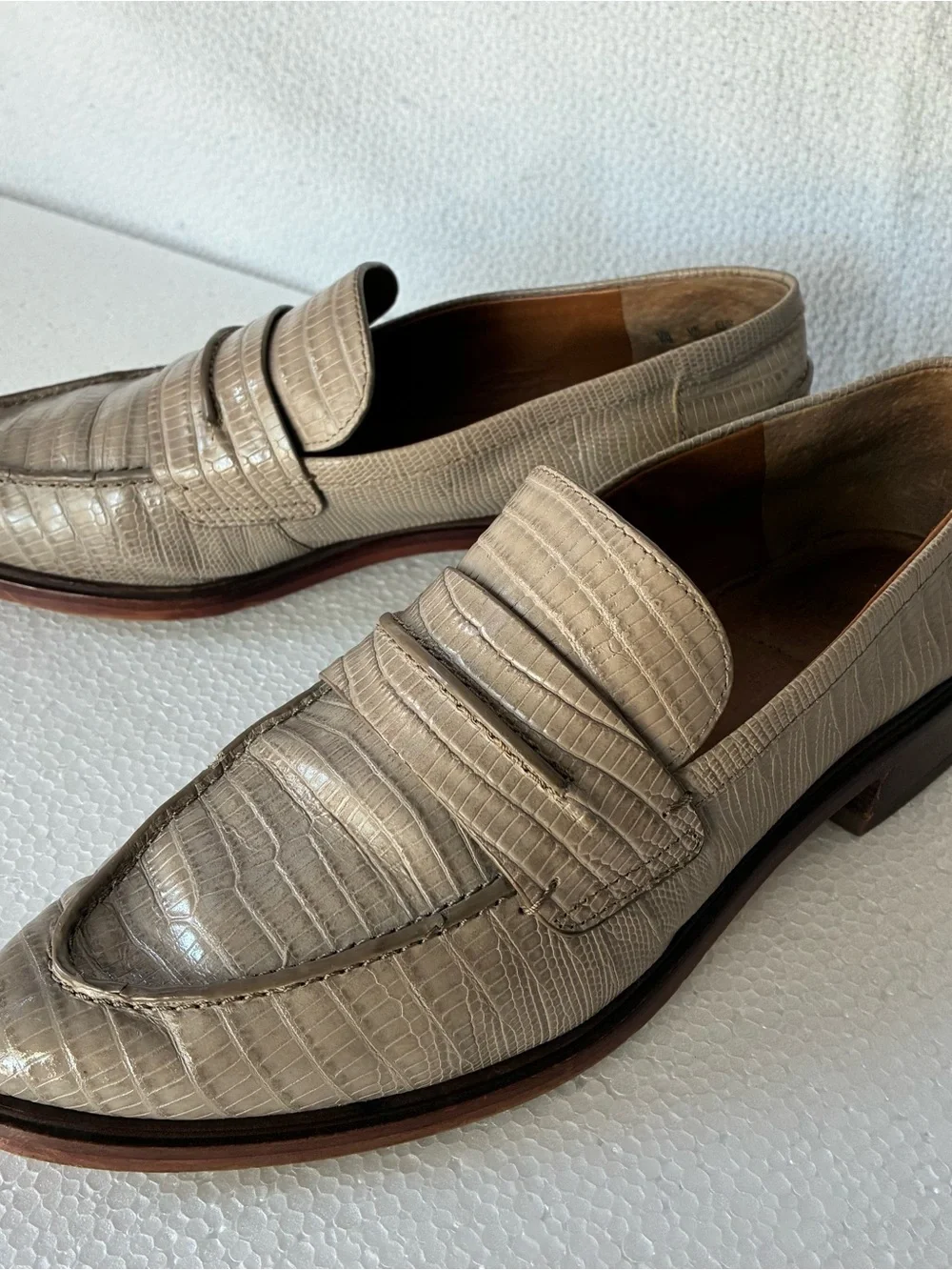 SARTO By Franco Sarto Tan Croc-Embossed Leather Penny Loafers